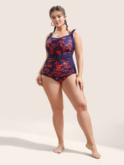 Silhouette Floral Ruched Buckle Detail One Piece Swimsuit