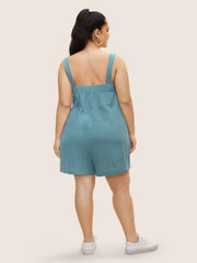 Notched Collar Textured Patch Pocket Jumpsuit