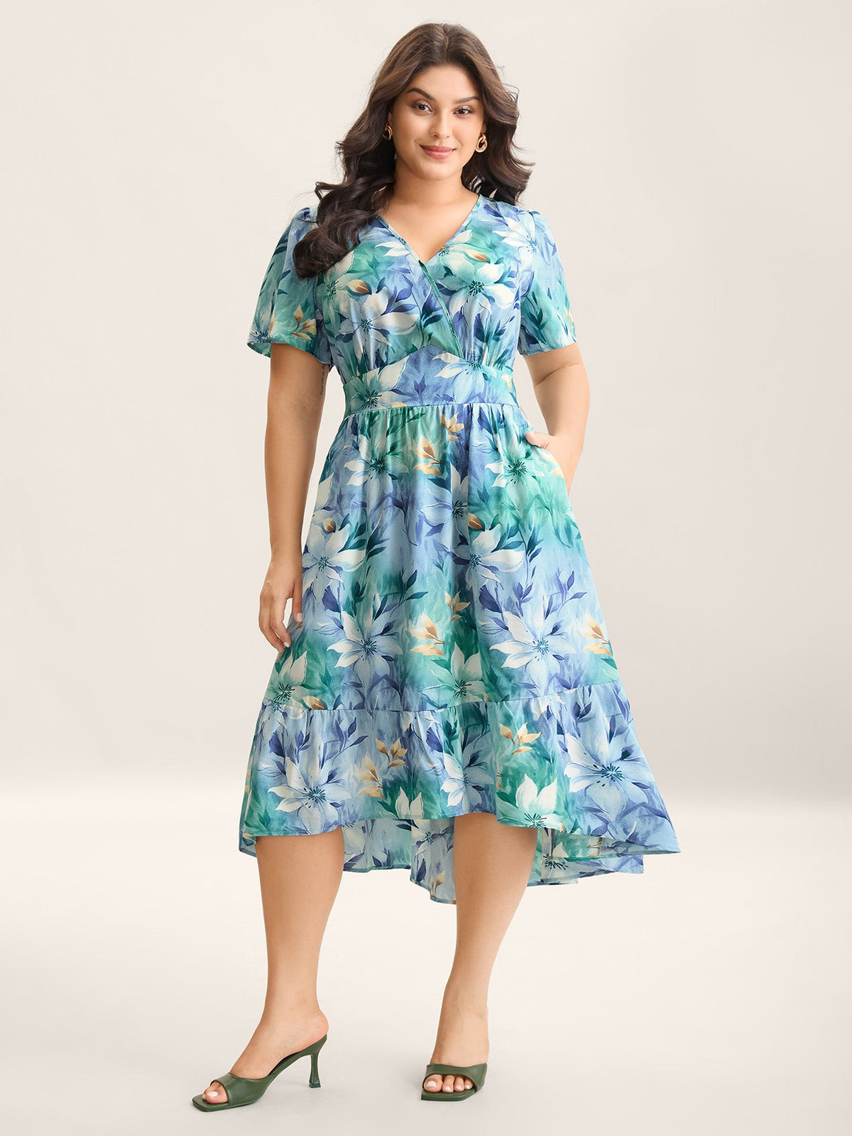 Floral Print High Low Hem Midi Dress