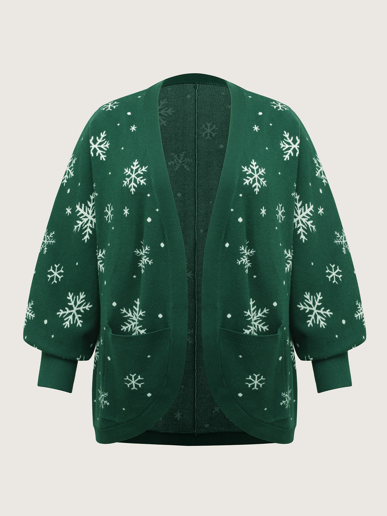 Snowflake Pattern Pockets Curvy Hem Knit Cardigan