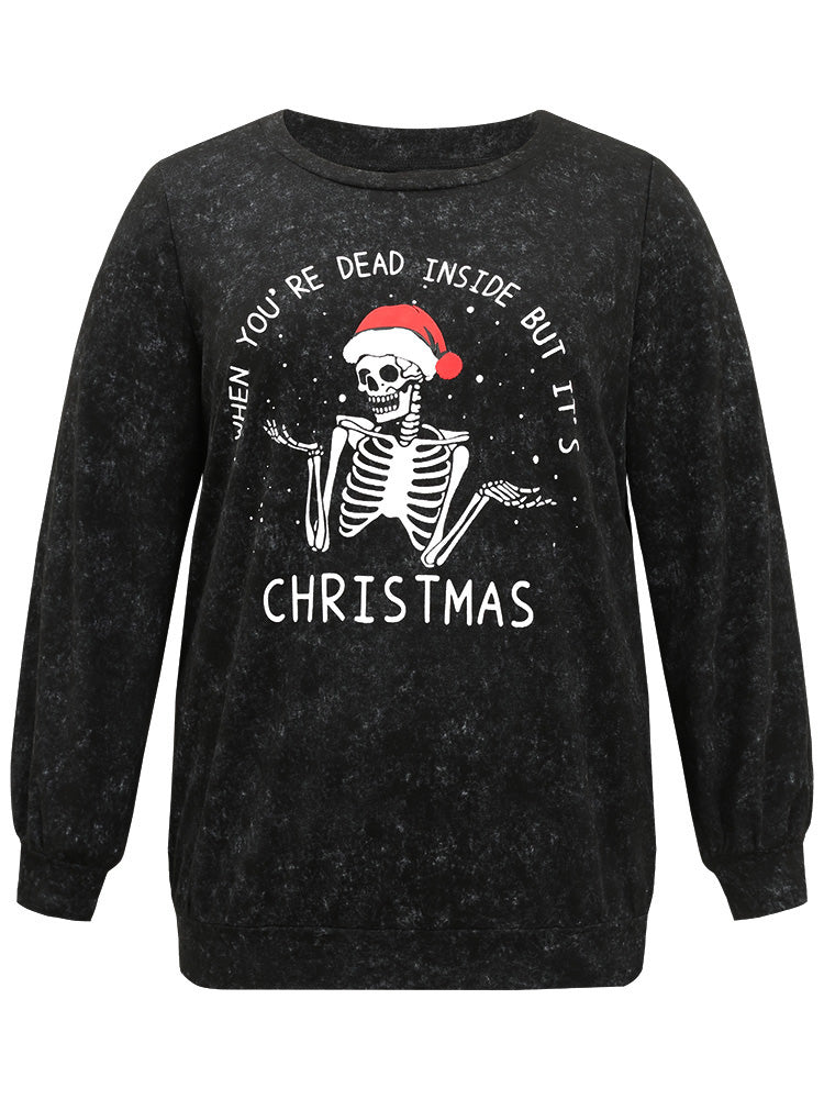 Christmas Vintage Skull Print Crew Neck Sweatshirt