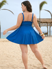 Frill Trim Sculpt Waist Ruffle Hem Ruched Swim Dress