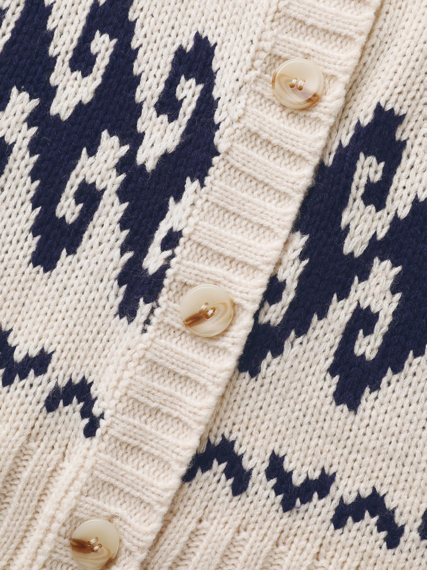 Fair Isle Balloon Sleeve Crew Neck Cardigan