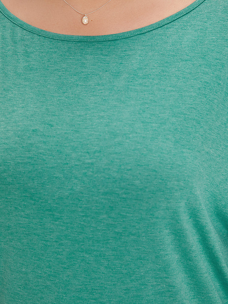 Solid Heather Shirred Batwing Sleeve T-shirt