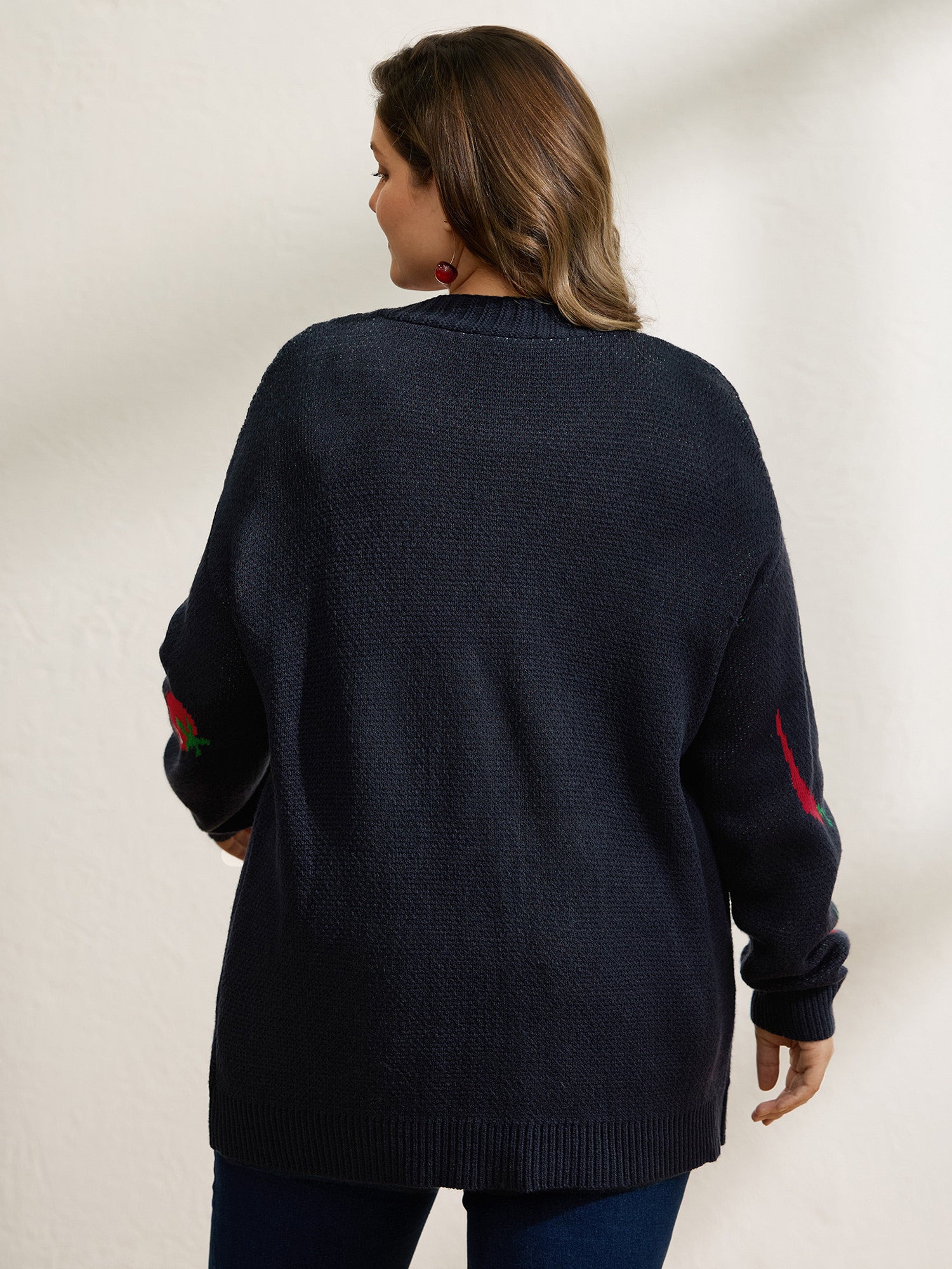 Tomato Chili Print Button Knit Cardigan