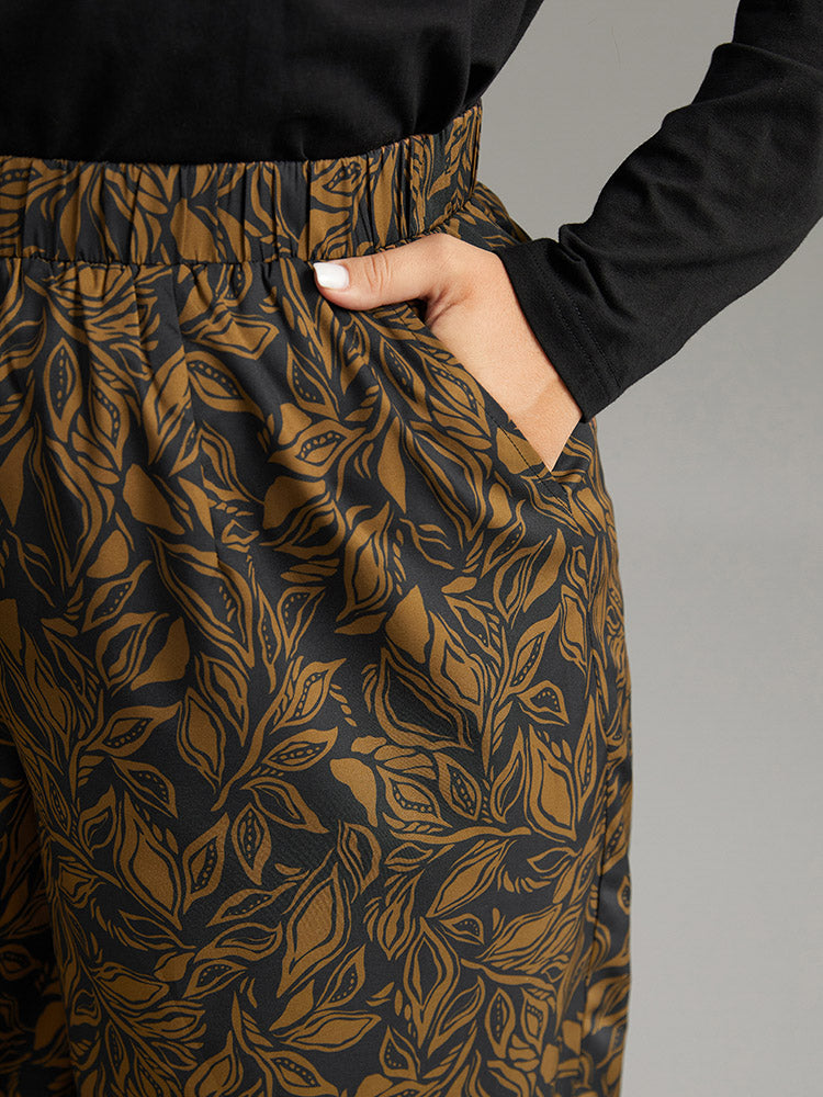 Silhouette Floral Print Elastic Waist Wide Leg Pants