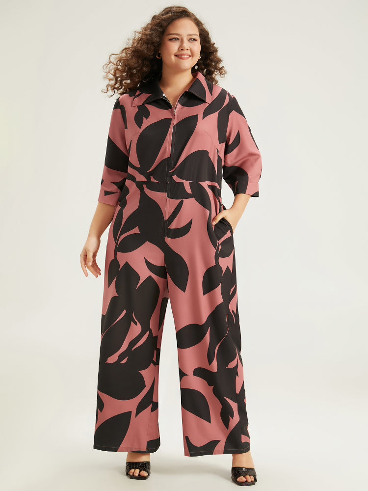 Silhouette Floral Print Zipper Belted Jumpsuit