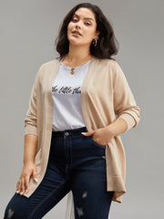 Solid Elastic Cuffs Open Front Cardigan