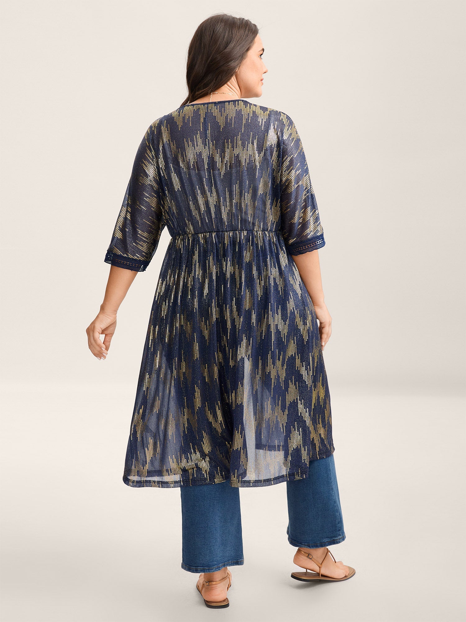 Glitter Tassels Webbed Open Front Kimono