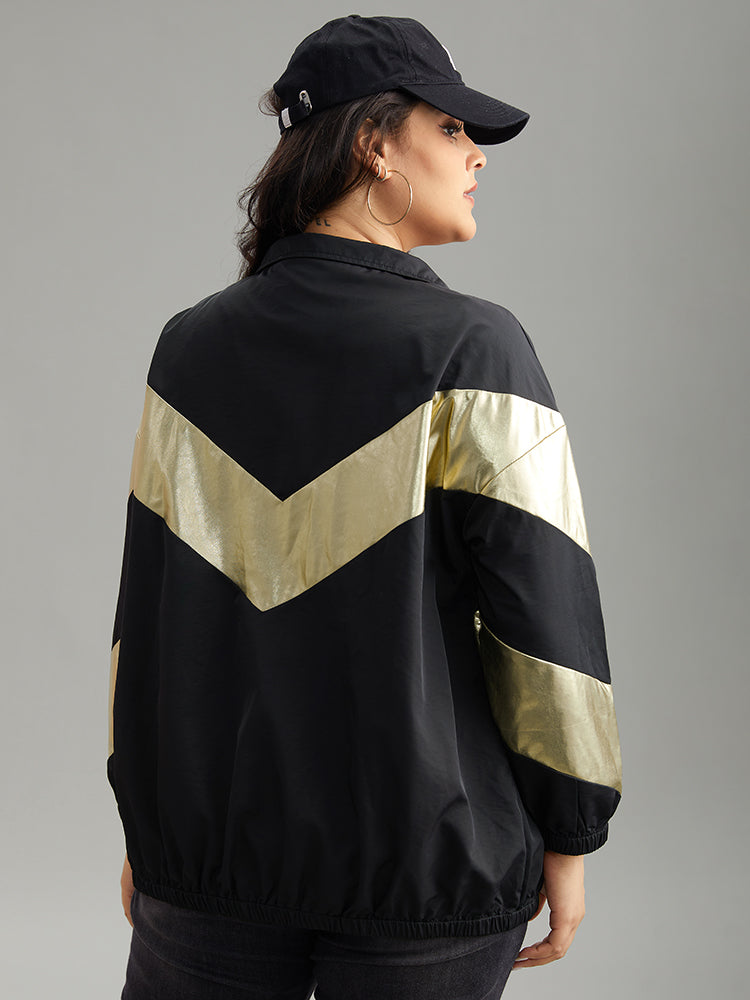 Geometric Patchwork Contrast Zipper Jacket
