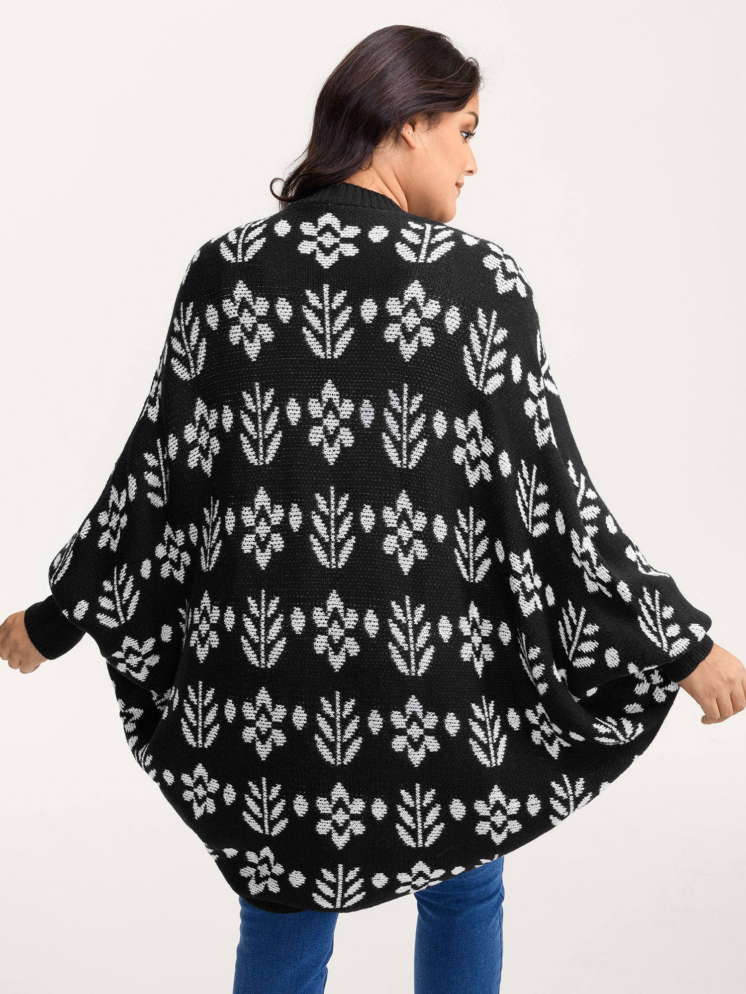 Floral Pattern Cloak-Style Cardigan
