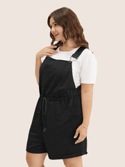 Solid Pocket Drawstring Overall Romper