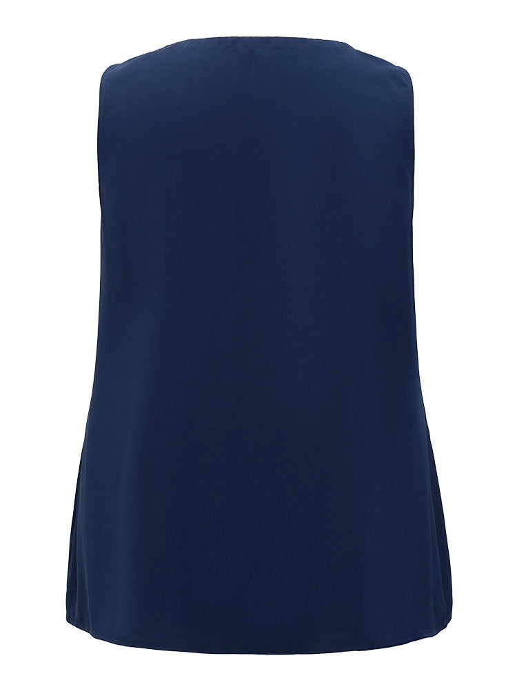 Solid Half Zipper Flap Detail Tank Top