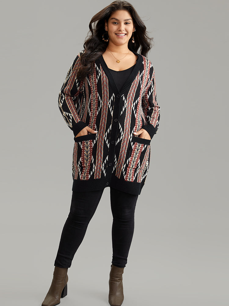 Bandana Print Button Down Patched Pocket Tunic Cardigan