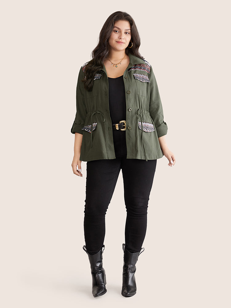 Bandana Geometric Tab Sleeve Drawstring Jacket