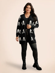 Skull Pattern Plus Jacquard Open Cardigan