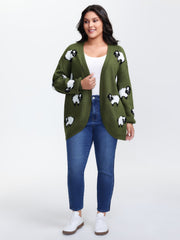 Flocked Lamb Curvy Hem Jacquard-Knit Cardigan