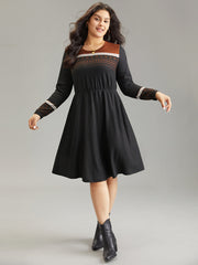 Boho Geometric Print Contrast Elastic Waist Dress