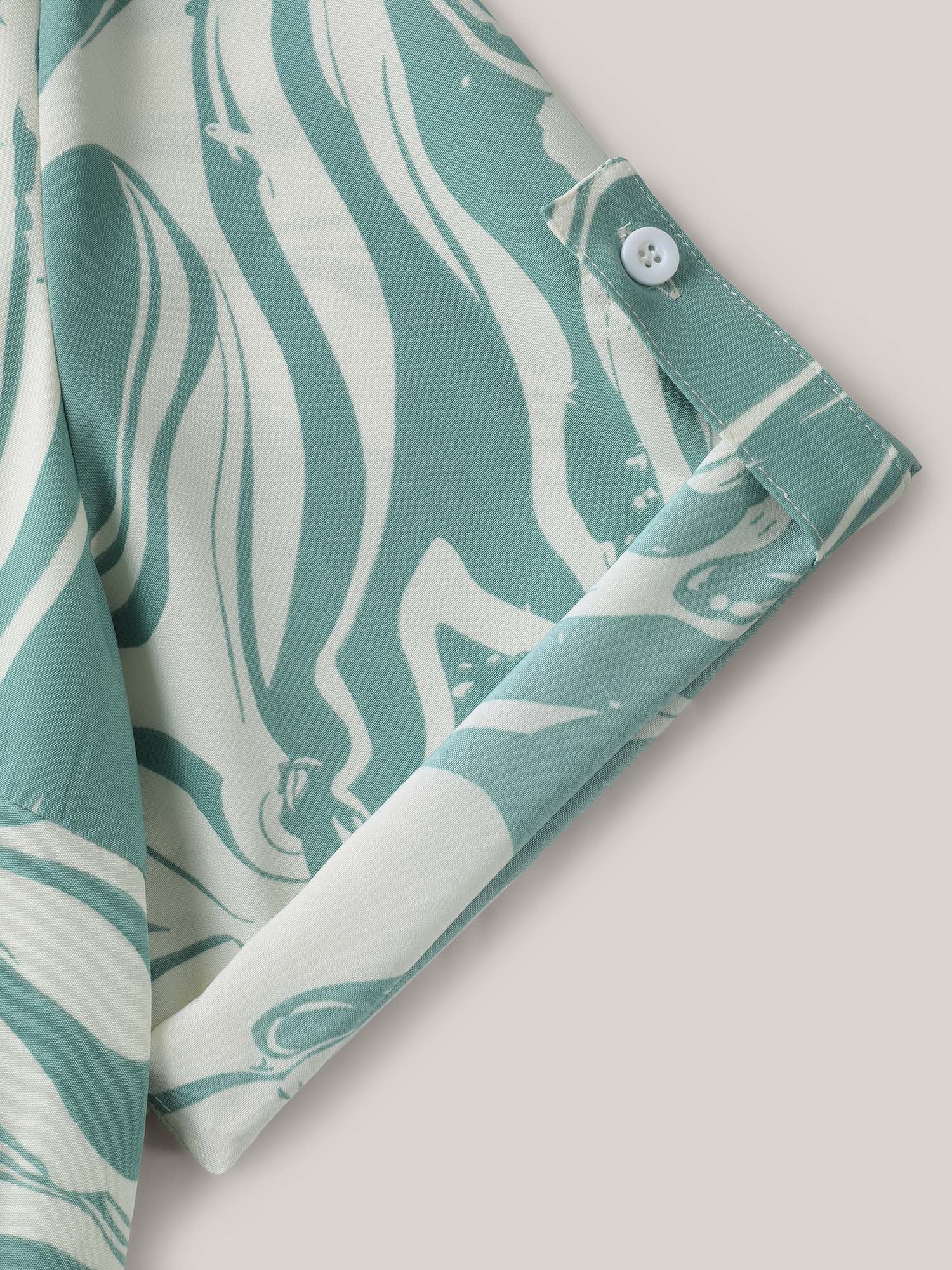 Abstract Print Gathered Sleeve Midi Dress