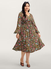 Floral Print Pleated Waist Maxi Dress