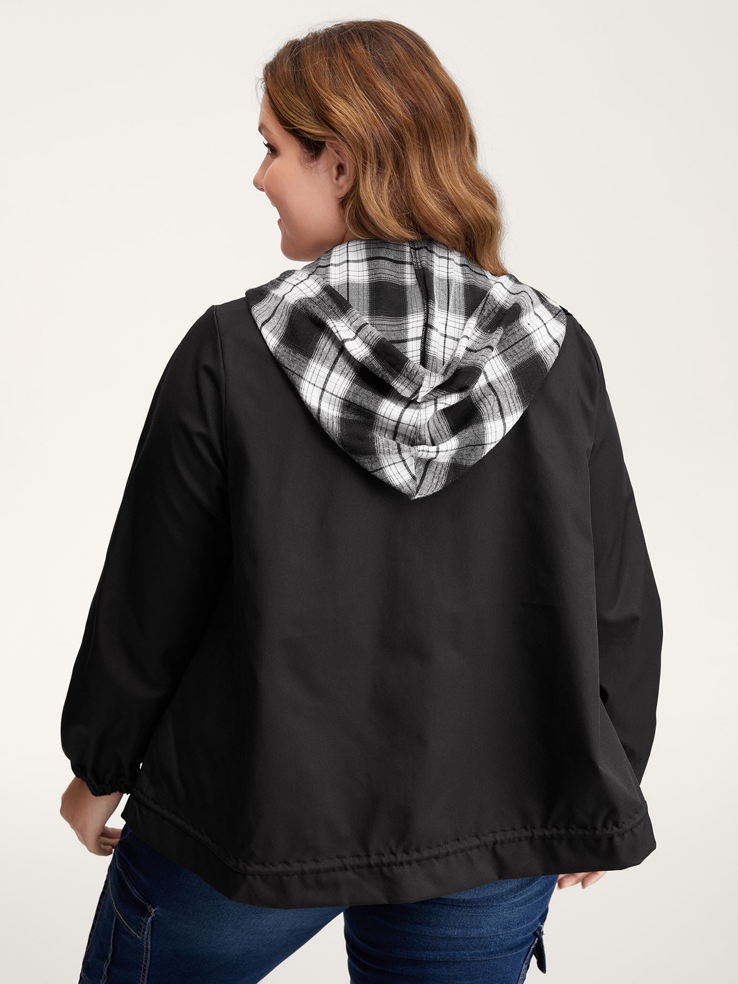 2-in-1 Plaid Hooded Adjustable Drawstring Jacket
