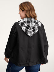 2-in-1 Plaid Hooded Adjustable Drawstring Jacket