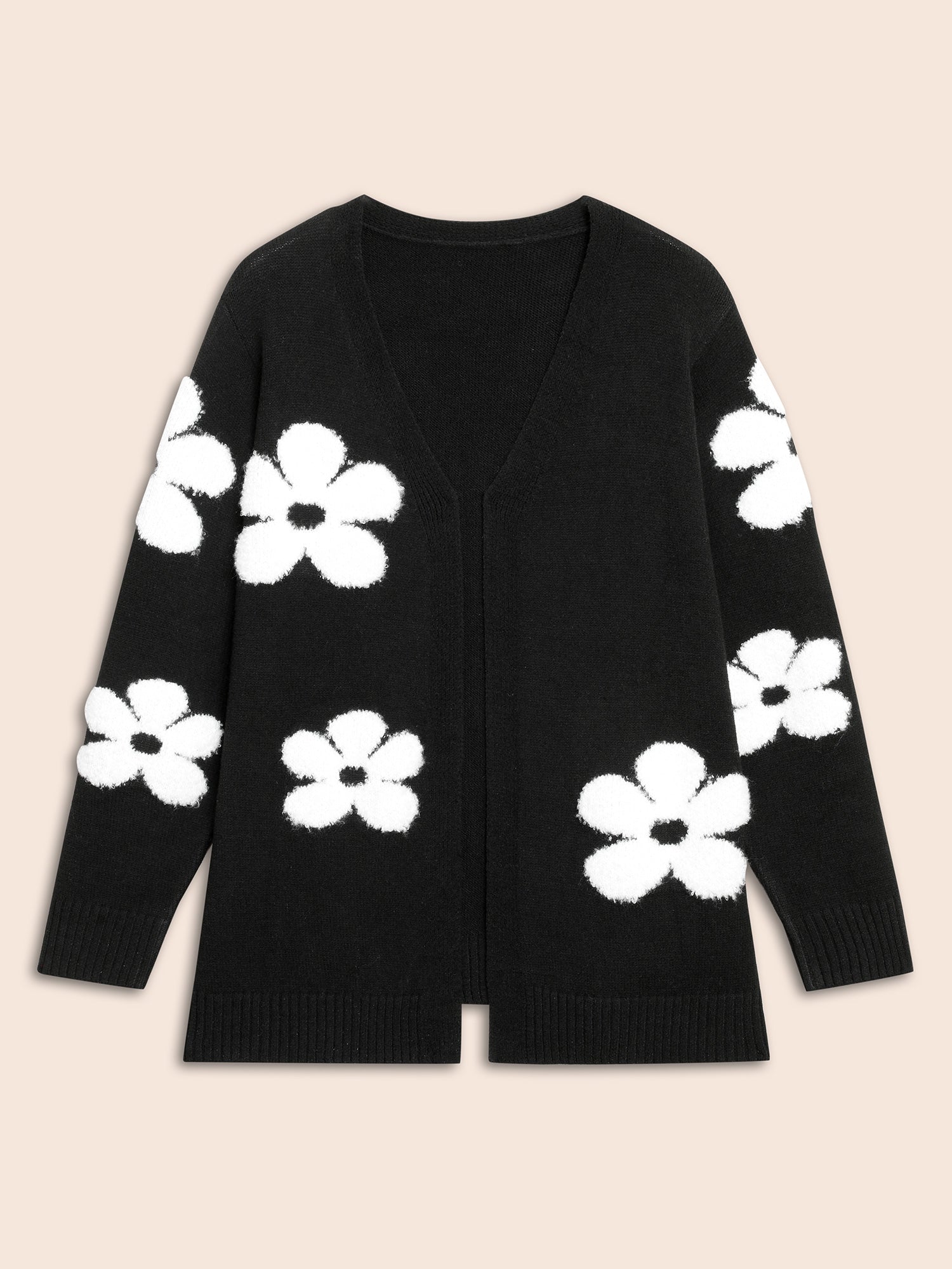 Floral Jacquard Drop Shoulder Sleeve Cardigan