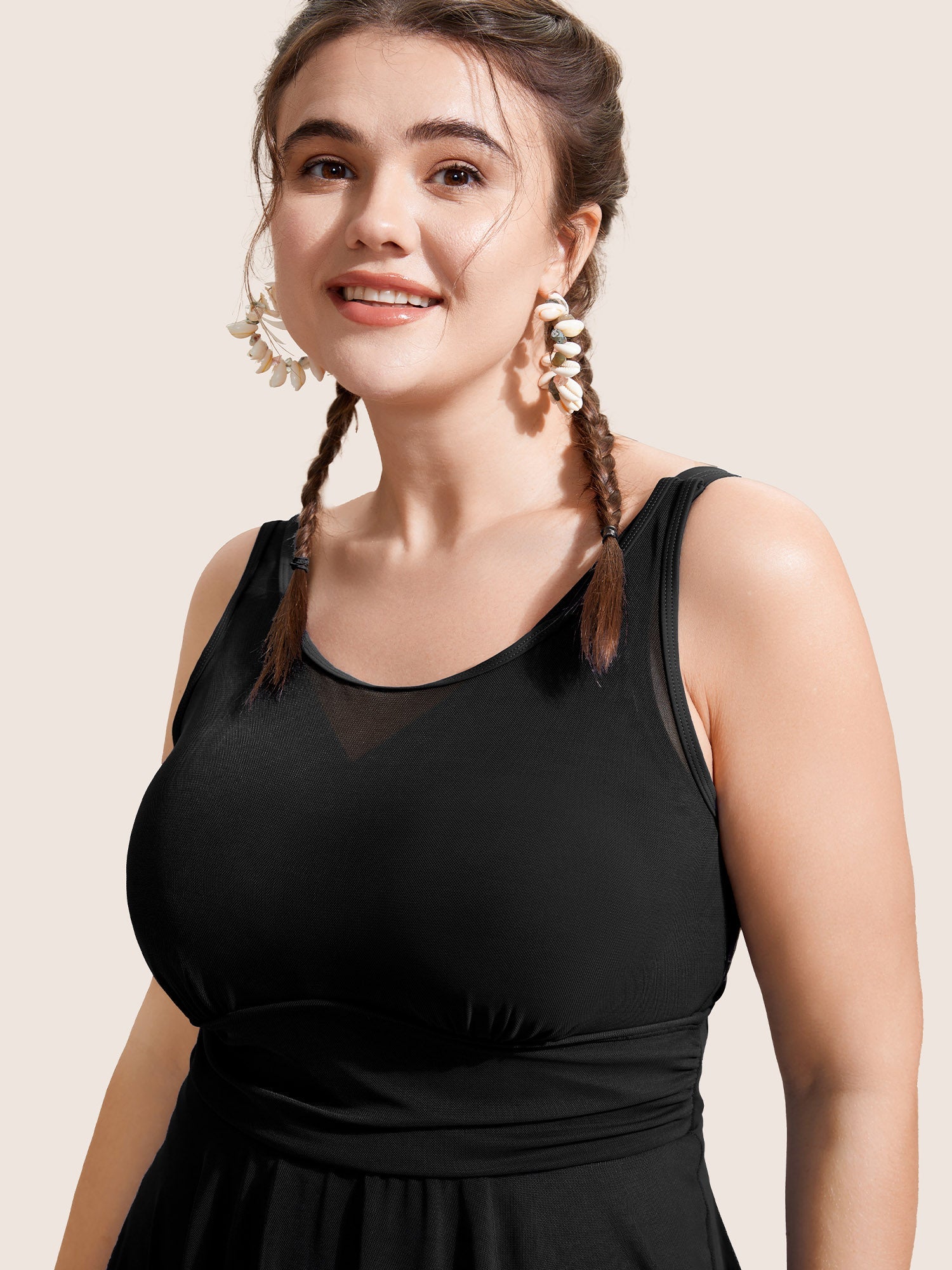 See Through Patchwork Gathered Swim Dress
