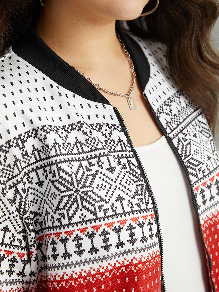 Christmas Patchwork Zipper Contrast Jacket