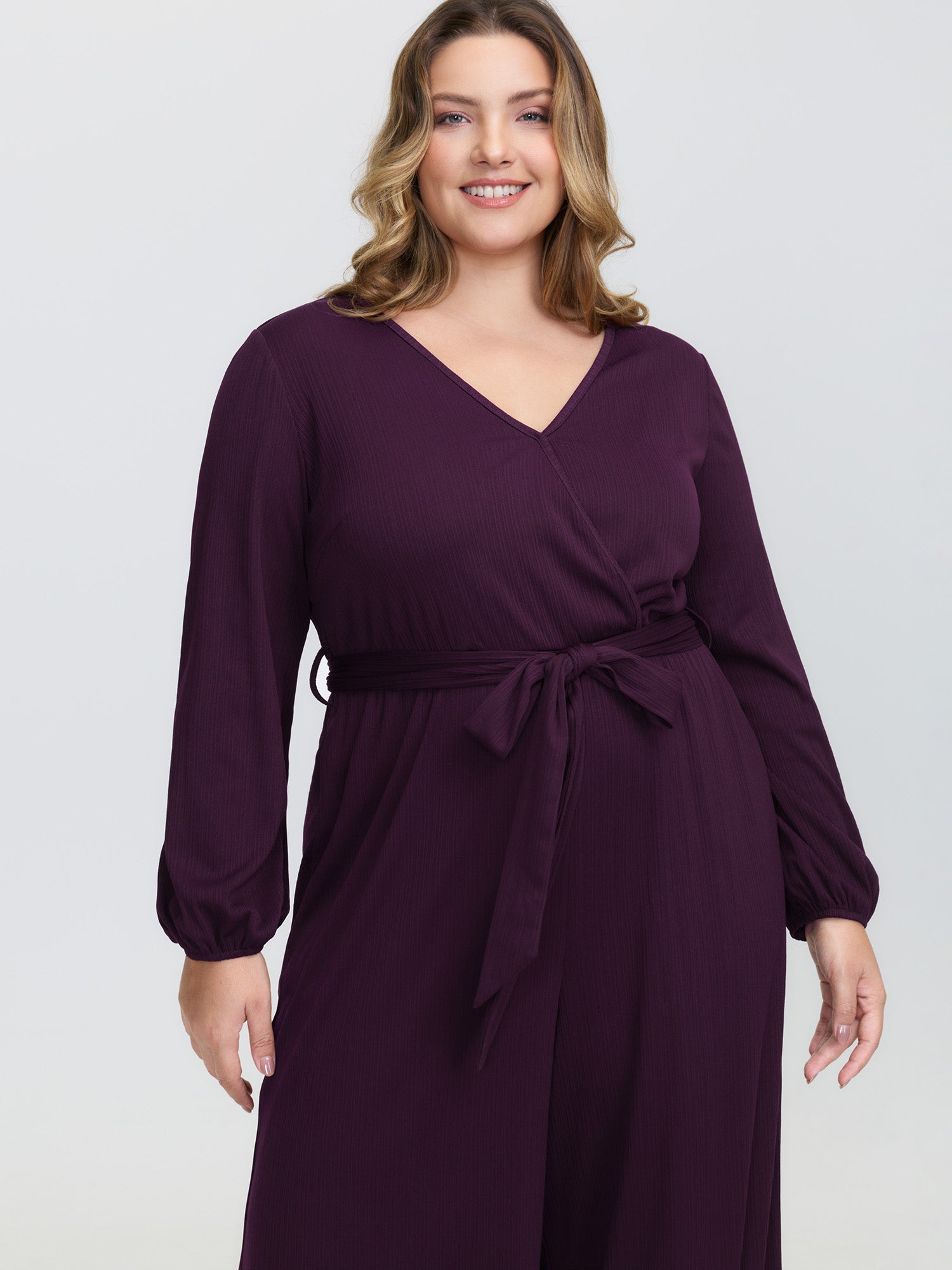 Stretchy Wrap Neckline Adjustable Belt Jumpsuit