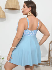 Floral Patchwork Ruffle Trim Knot Front Swim Dress