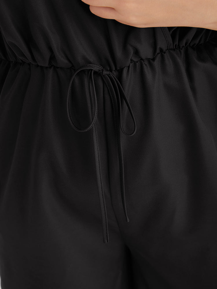 Boho Print Drawstring Pocket Flutter Sleeve Jumpsuit