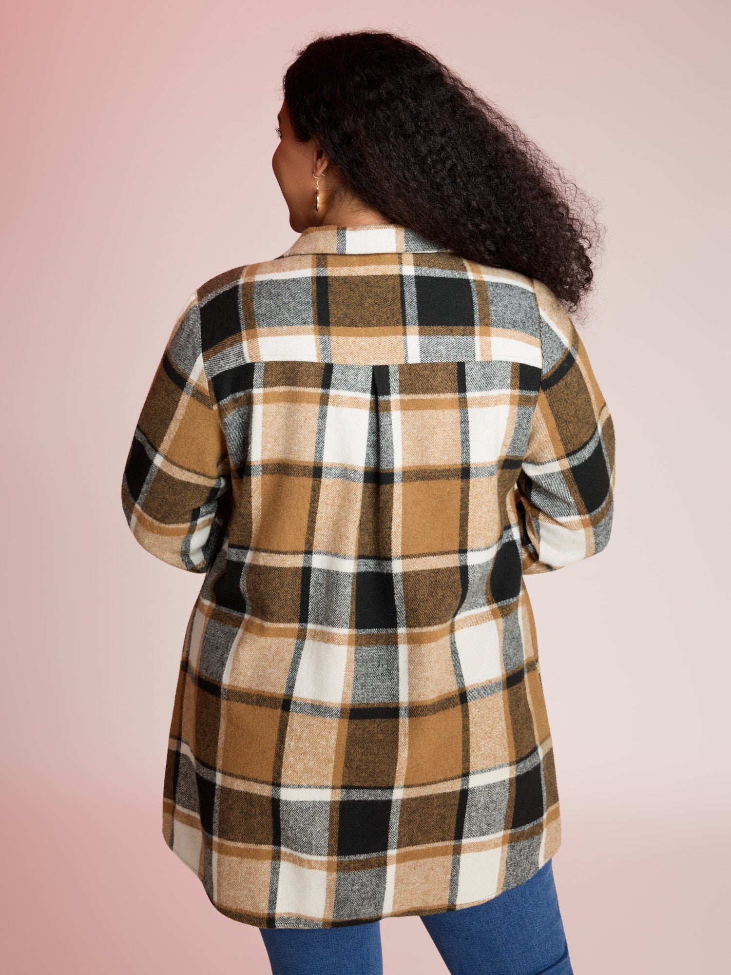 Plaid Chest Pockets Long Jacket