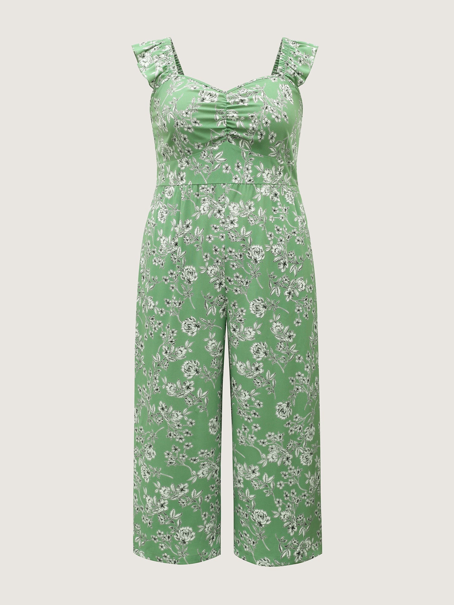Floral Print Ruched Flutter Detail Jumpsuit