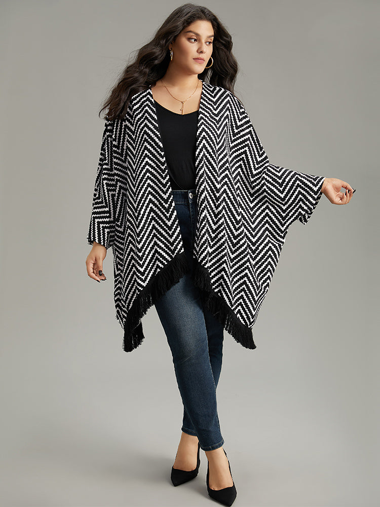 Halloween Geometric Tassel Trim Dolman Sleeve Kimono