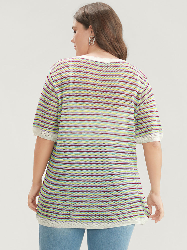 Striped Contrast Round Neck Knit Top