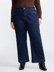 Stretchy Wide-Leg Pocket Jeans