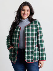 Checkered Pattern Button Quilted Jacket