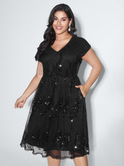 Sequin Embellished V-Neck Midi Dress