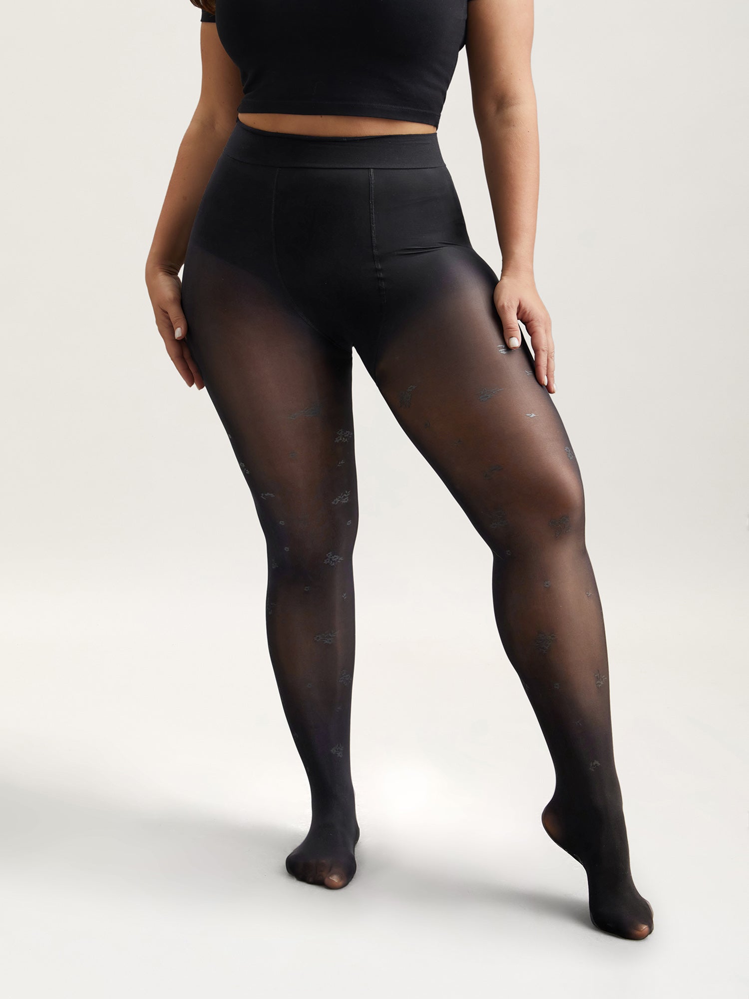 Floral Pattern Sheer Silk Tights