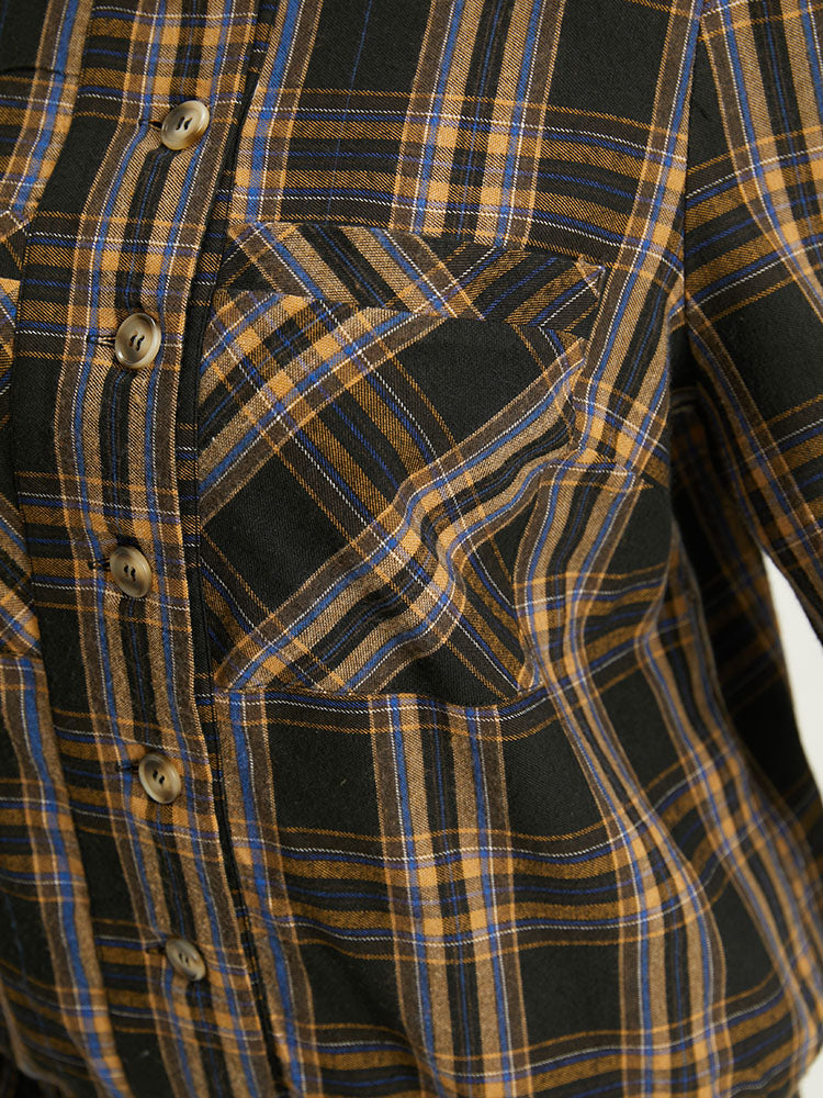 Plaid Button Through Elastic Hem Shacket