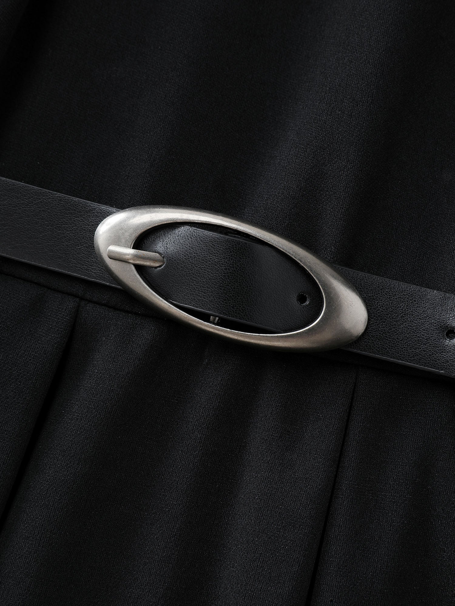 Sheer Polka Dots Neckline Belted Midi Dress