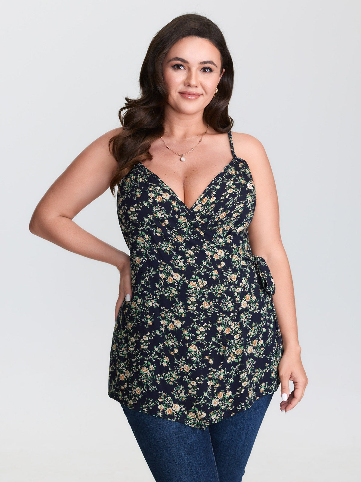 Floral Print Side-Tie Rayon Tank Top