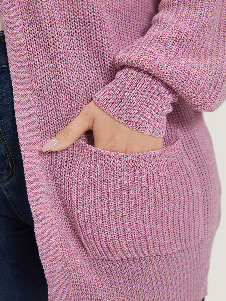 Solid Patched Pocket Lantern Sleeve Open Front Cardigan