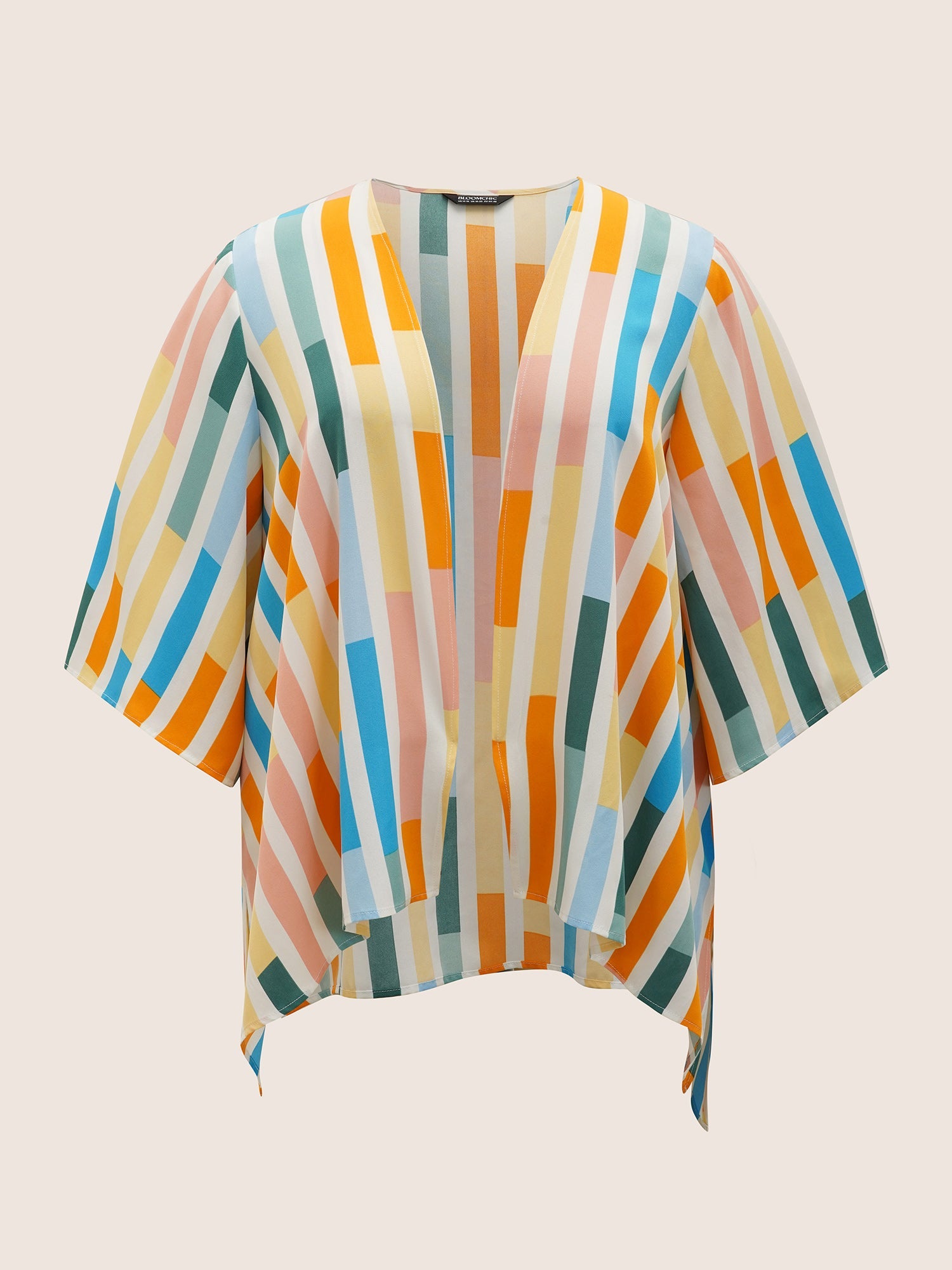 Colorblock Contrast Split Side High Low Hem Kimono