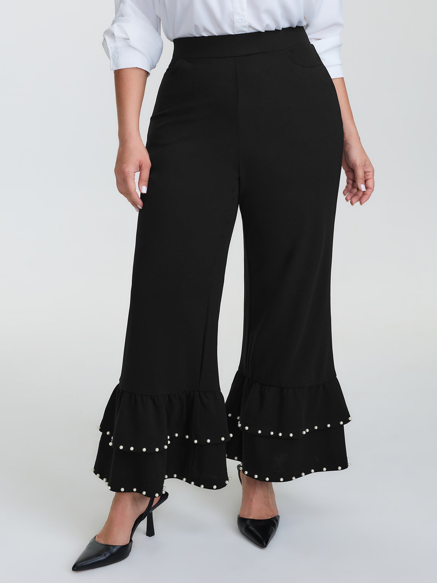 Ruffled Beadwork Layered Pants