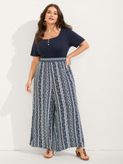 Boho Striped Shirred Contrast Jumpsuit