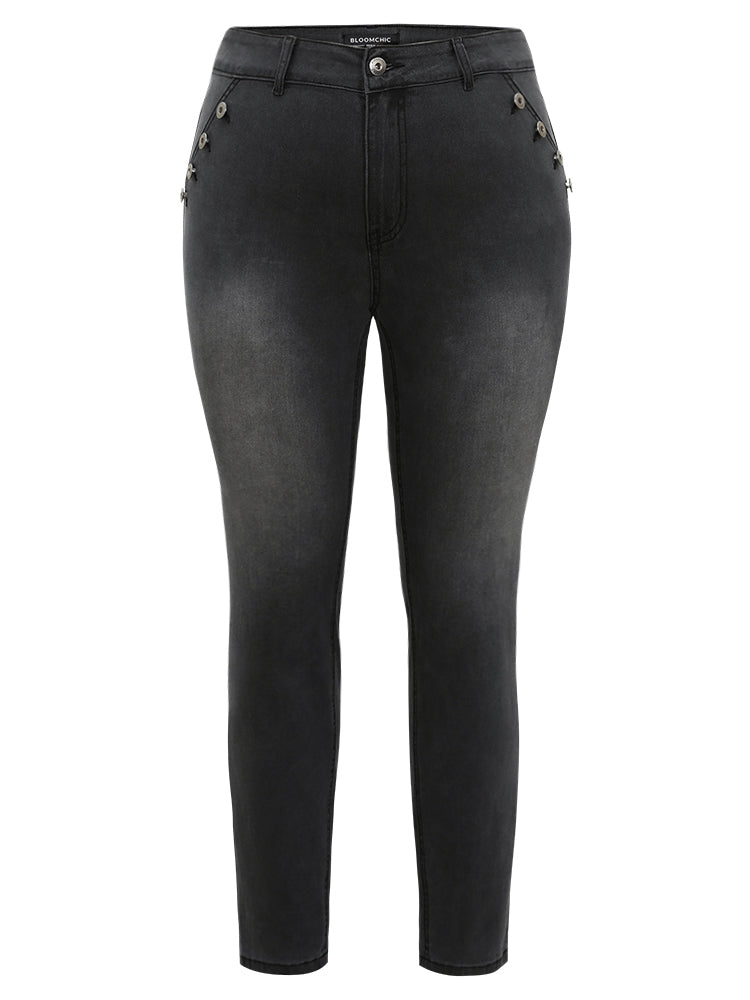 Black Wash Button Detail Skinny Jeans