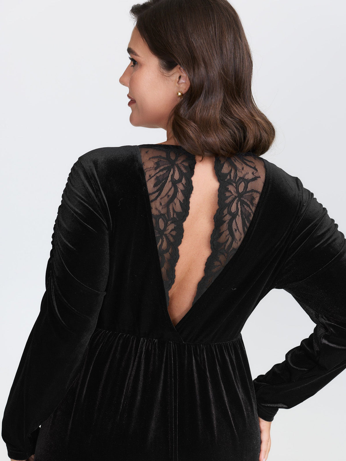 Sheer Lace Gathered Backless Midi Dress