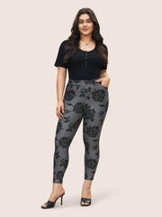 Skinny Rose Print High Rise Leggings